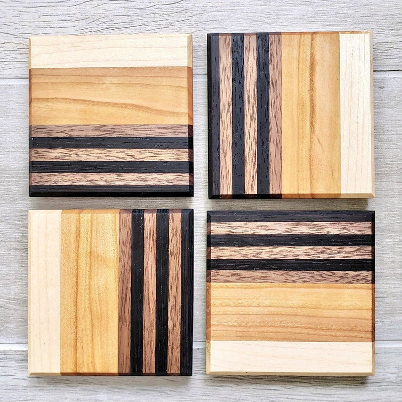 Three Lined Walnut Pack: Set of Four Coasters - Global Sawdust
